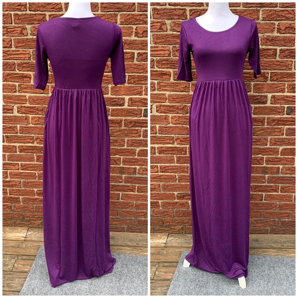 Purple half sleeve maxi dress with pockets - Picture 1 of 2